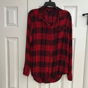 Red and Black Plaid Button-Up Shirt